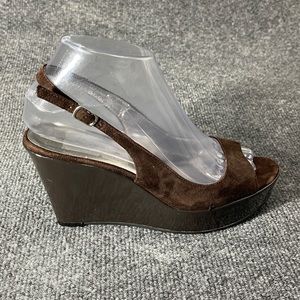**Marc Fisher Women's BROWN Open Toe Wedge Heels Sz 6.5